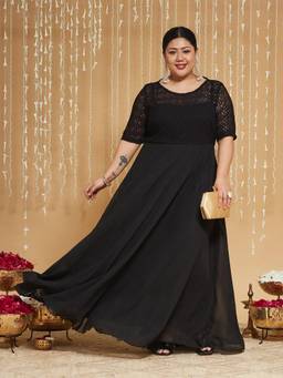 Miss Chase - A+ Curve Collection Plus Size Womens Brick Black Three Quarter Sleeve Dress
