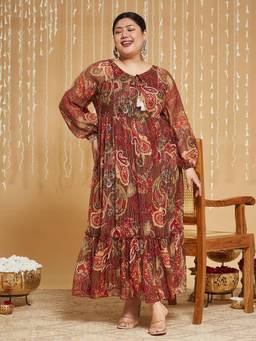 Miss Chase - A+ Curve Collection Plus Size Womens Brown Three Quarter Sleeve Fit Dress