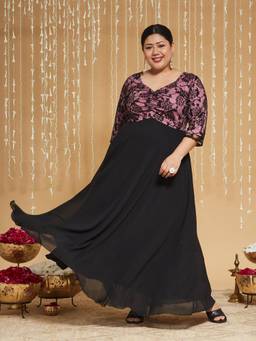 Miss Chase - A+ Curve Collection Plus Size Womens Black Maxi Dress