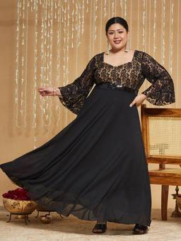 Miss Chase - A+ Curve Collection Plus Size Womens Black Cap Sleeves Dress
