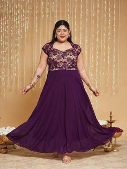 Miss Chase - A+ Curve Collection Plus Size Womens Purple Maxi Dress