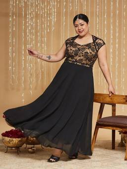Miss Chase - A+ Curve Collection Plus Size Womens Black Wrap Maxi