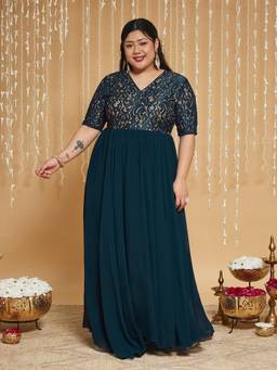 Miss Chase - A+ Curve Collection Plus Size Womens Teal Fit Dress