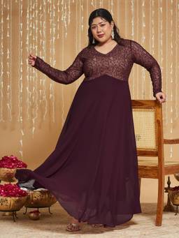 Miss Chase - A+ Curve Collection Plus Size Womens Wine Wrap Maxi Dress