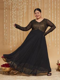 Miss Chase - A+ Curve Collection Plus Size Womens Black Maxi Dress