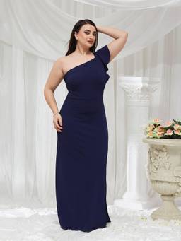 Miss Chase - A+ Curve Collection Plus Size Womens Navy Blue Full Sleeve Ethnic Dress