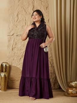 Miss Chase - A+ Curve Collection Plus Size Womens Crimson Purple Dress