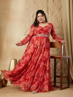 Miss Chase - A+ Curve Collection Plus Size Womens Lime Red Ethnic Dress