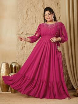 Miss Chase - A+ Curve Collection Plus Size Womens Pink Ethnic Dress