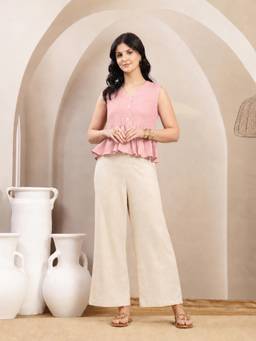 Stylum - Womens Blush Solid Crepe Co-Ord Set
