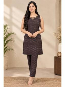 Stylum - Womens Gold Printed Rayon Straight Kurta With Pant