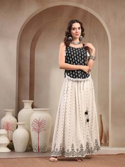 Stylum - Womens Black Ethnic Printed Rayon Short Peplum Top With Skirt