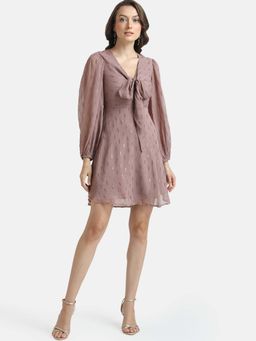 Kazo - Pink Lurex Self Design Chiffon Mini Dress
