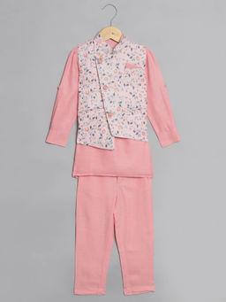 Readiprint - Pink Printed Kurta with Jacket and Pyjama (Set of 3)