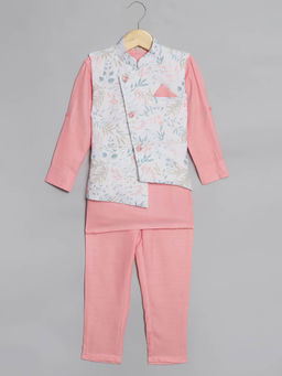 Readiprint - Pink Printed Kurta with Jacket and Pyjama (Set of 3)