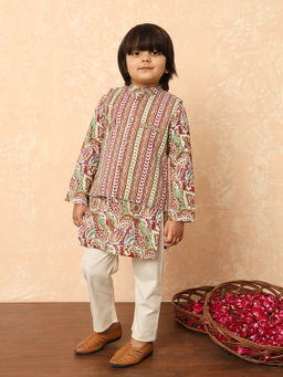 Readiprint - Purple Printed Kurta with Nehru Jacket and Pyjama (Set of 3)