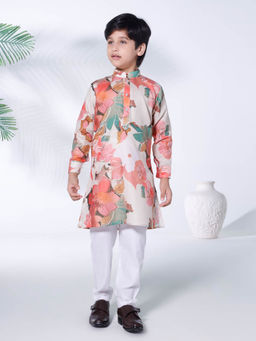 Mini Stitch - Multicolour Floral Print Kurta and Pajama (Set of 2)