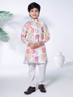 Mini Stitch - Multicolour Floral Print Kurta and Pajama (Set of 2)