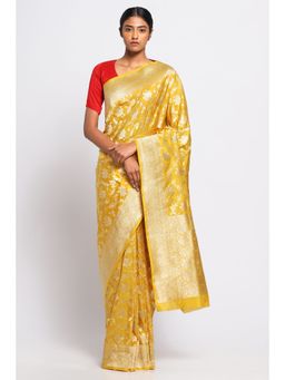 Via East - Yellow Silk Banarasi Brinda Saree with Unstitched Blouse