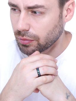 Yellow Chimes - Men Black Platinum Plated Titanium Steel Ring