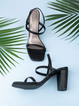 Inc.5 - Womens Black Party Wear Striped Square Heels