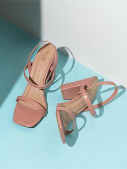 Inc.5 - Womens Peach Party Wear Striped Square Heels