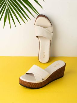 Inc.5 - Womens Cream Party Wear Solid Round Toe Wedge Heels