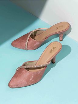 Inc.5 - Womens Peach Party Wear Solid Pointed Mule Heels