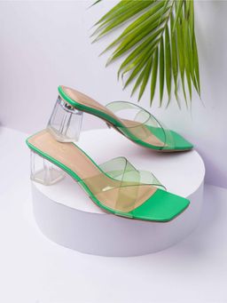 Inc.5 - Womens Green Party Wear Transparent Square Heels