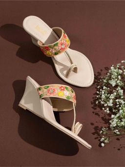 Inc.5 - Womens Beige Ethnic Embellished Wedge Heels