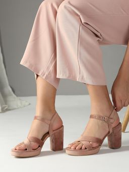Inc.5 - Womens Peach Party Wear Solid Round Toe Heels