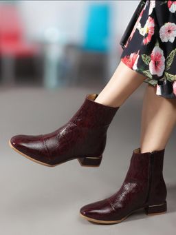 Carlton London - Maroon Zip Mid Top Women Casual Boots