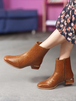 Carlton London - Tan Zip Mid Top Women Casual Boots