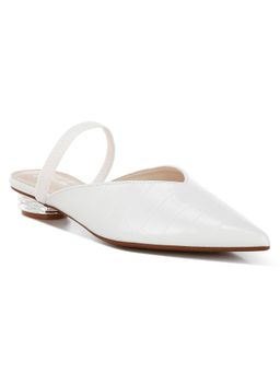 London Rag - Fantasy Croco White Mule Heels