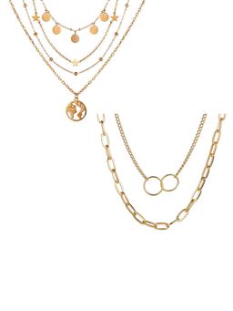 Jewels Galaxy - Jewellery For Women Gold-Plated Layered Necklace (Set of 2)