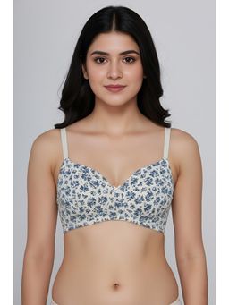 Zivame - Padded Non Wired T-shirt Bra - Off White Floral Bunch