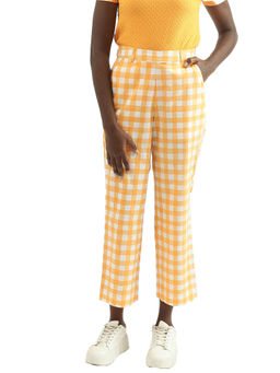 United Colors of Benetton - Women Checked Regular Fit Orange Trousers