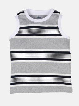 KiddoPanti - Boys Cotton Sleeveless Striped T-Shirt - Grey