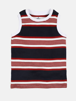 KiddoPanti - Boys Cotton Sleeveless Striped T-Shirt - Navy Blue