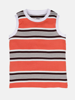 KiddoPanti - Boys Cotton Sleeveless Striped T-Shirt - Red