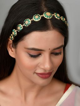 Silvermerc Designs - Gold Toned Ethnic matha patti Traditional Enamelled Head Chain