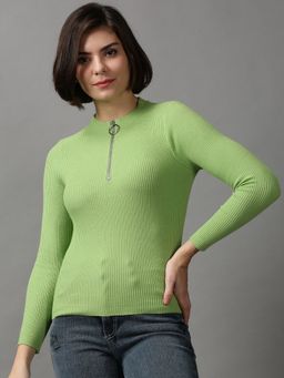 SHOWOFFFF - Women's Solid Choker Neck Green Regular Top