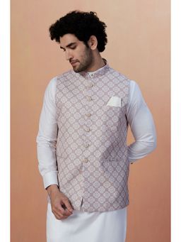 Manyavar - Blended Viscose Brown Sleeveless Mandarin Collar Nehru Jacket