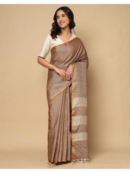 Fabindia - Beige Silk Blend Saree without Blouse