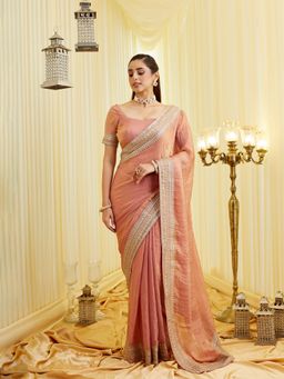 Kasee - Women Pink Embroidered Saree with Unstitched Blouse