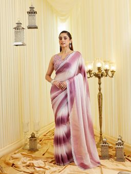 Kasee - Women Purple Lace work Saree with Unstitched Blouse