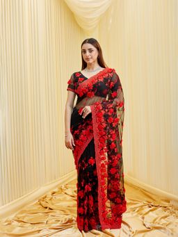 Kasee - Women Black Embellished Saree with Unstitched Blouse