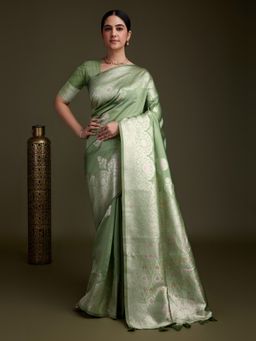 MEENA BAZAAR - Woven Green Art Silk Saree with Unstitched Blouse