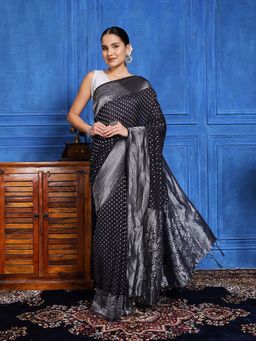 MEENA BAZAAR - Woven Black Crepe Saree with Unstitched Blouse