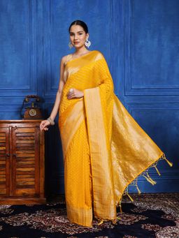 MEENA BAZAAR - Woven Mustard Crepe Saree with Unstitched Blouse